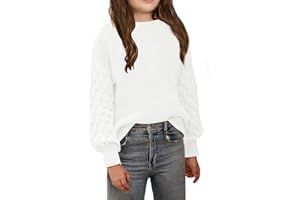 EGOCKAL Girls Crewneck Sweaters Casual Long Sleeve Drop Shoulder Pullover Sweaters Fall Oversized Cable Knit Tops