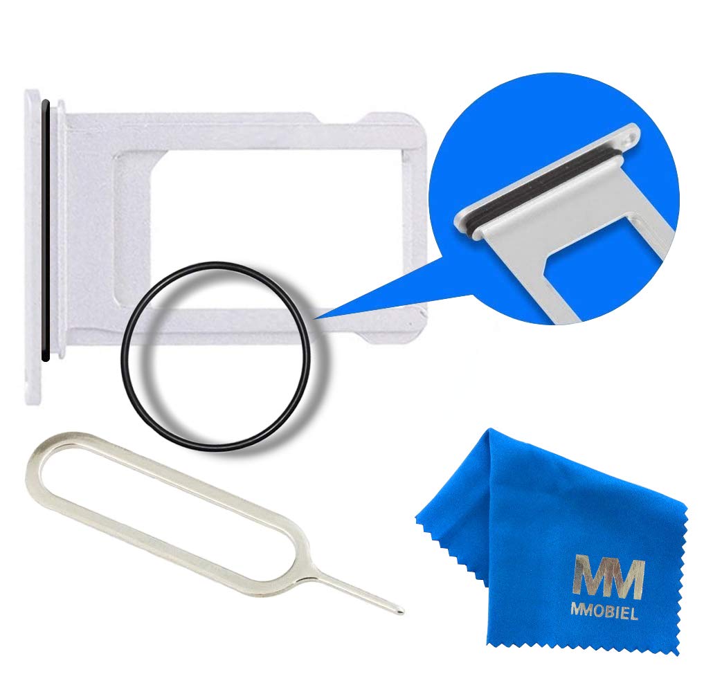 MMOBIEL SIM Card Slot Tray Holder Replacement Compatible with iPhone 7 2016 - Incl. Rubber Gasket and Sim Pin - Silver
