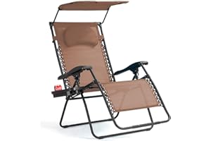 Goplus Zero Gravity Chairs, X-Large Folding Lounge Lawn Chair w/Canopy Shade & Cup Holder, Adjustable Folding Patio Recliner for Pool Porch Deck Oversize (Coffee)