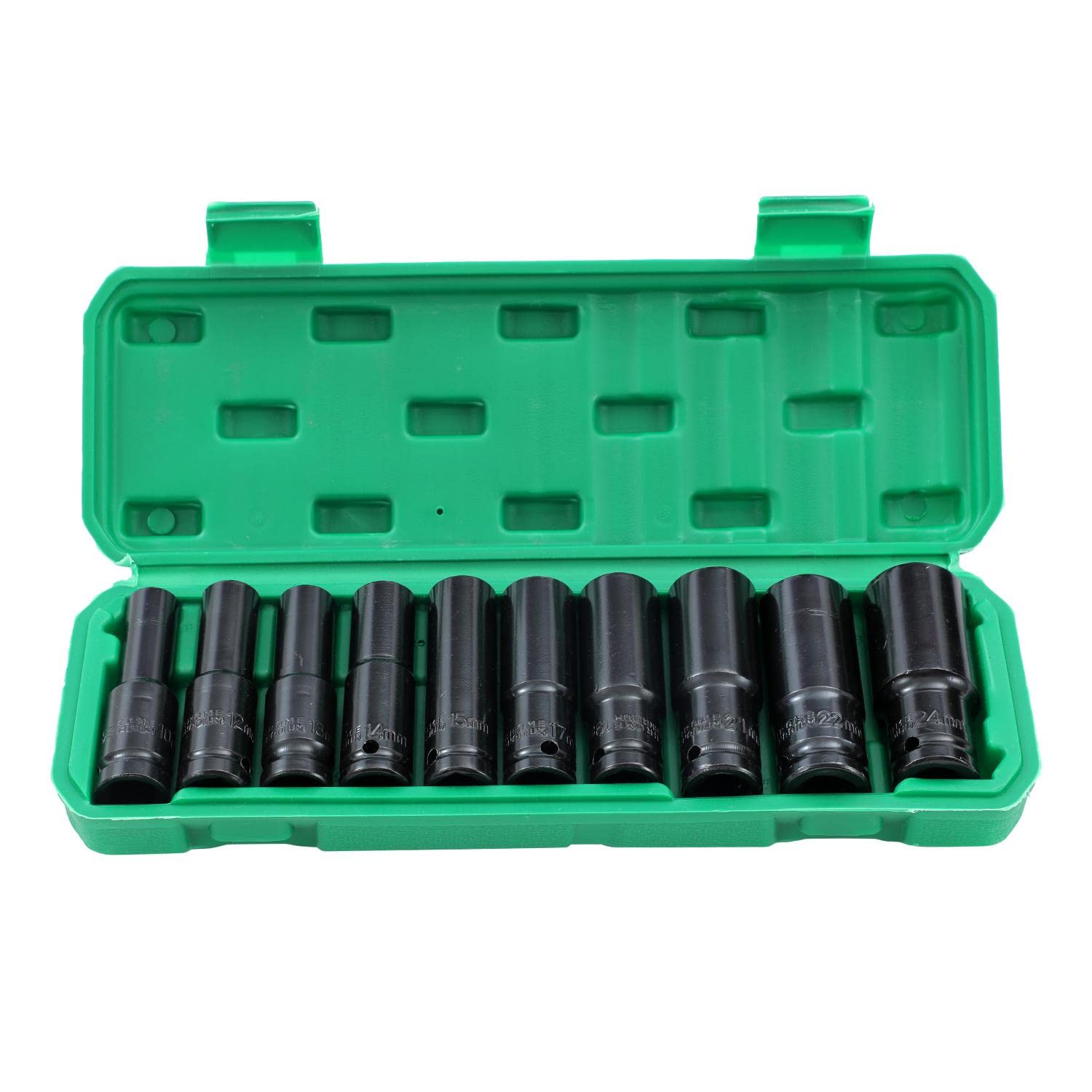 KATSU Deep Impact Socket Set 1/2 Inch Drive 10PCs, 10mm-24mm Mertic Automotive Trucks Tractors Engines Repairing DIY Mechanic Tool (Budget) 420444