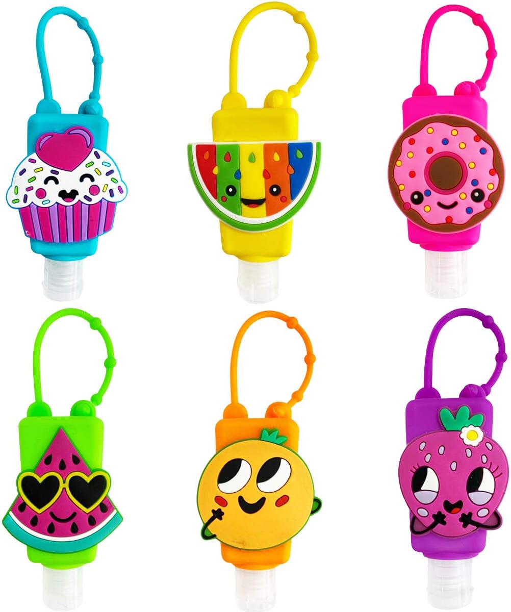 Ulife Mall 6 Pcs Cute Cartoon Kids Refillable Bottles Travel Containers Empty Plastic Bottle with Silicone Case Keychain Carrier