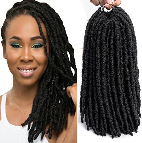 VQueen 6 Packs 12’’ Handmade Dreadlocks Crochet Hair Faux Locs Synthetic Twist Braiding Hair Extensions (12'', 1B)