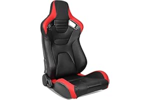 IKON MOTORSPORTS, Universal Racing Seats with Dual Sliders, PU & Carbon Leather Red Stripe Reclinable Right Passenger Side