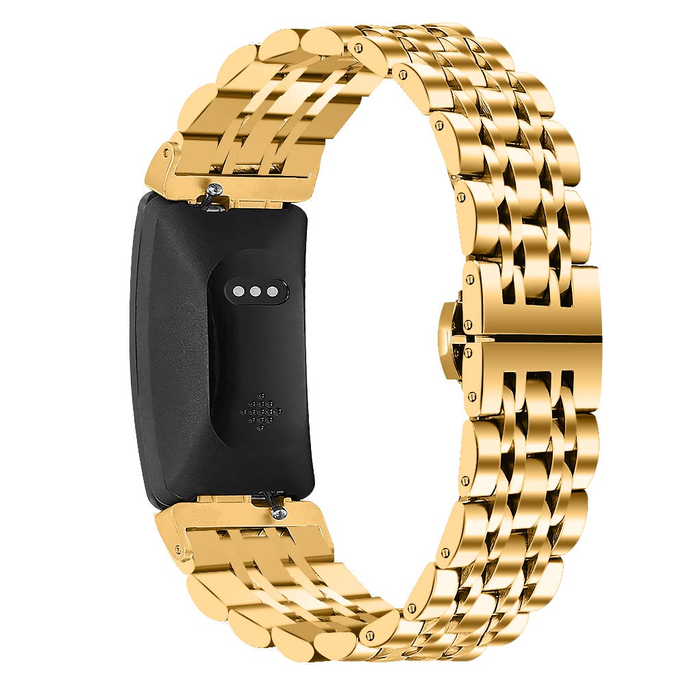 Ginamart Compatible with Fitbit Inspire 2/Inspire HR Strap, Women Men Metal Stainless Steel Replacement Watch Strap Accessory Wristband for Fitbit Inspire (Gold)