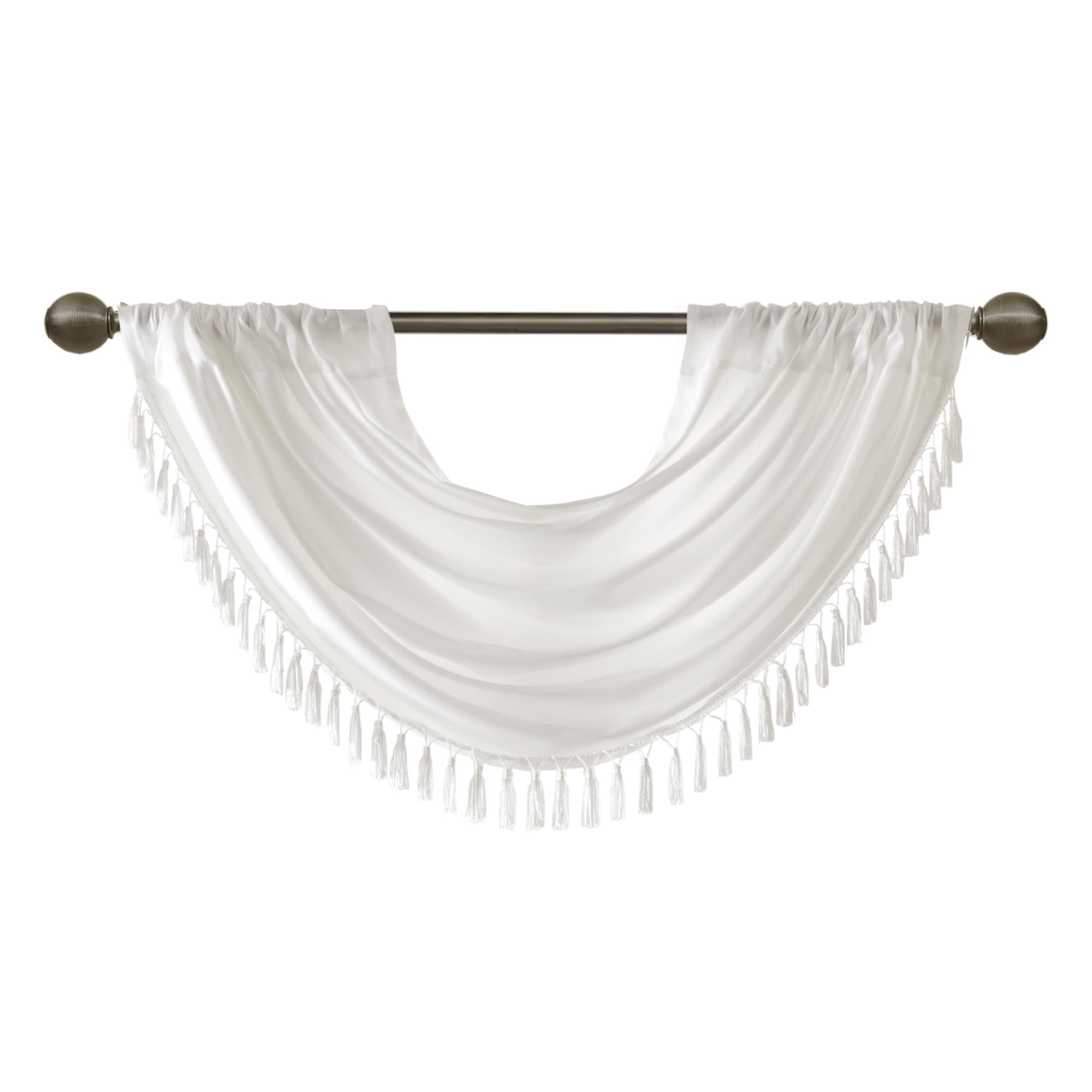 JLA Home INC Madison Park Elena Waterfall Embellished Rod Pocket Valance, Faux Silk Valances for Window, 38X46, White