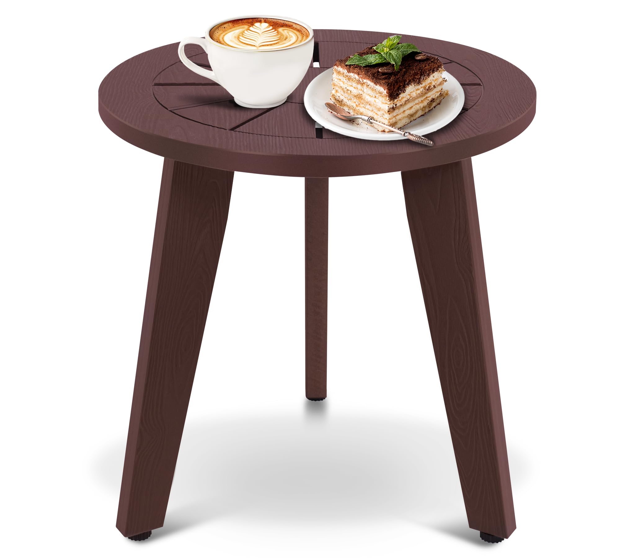Photo 1 of Y&M Outdoor Round Side Table, Waterproof Three-Legged Entryway Table, HDPE Modern Small Single-Tier Coffee End Decks for Bedroom, Living Room, Patio, Indoor or Outdoor Use, Espresso