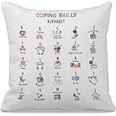 Mental Health Coping Skills ABC Alphabet Decorative Throw Pillow Cover 18″×18″，Grounding Exercises for Kids Decorations for Kids Room Therapy School Counseling Office,Mental Health Awareness Gifts