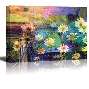 Abstract Canvas Art - Flowers on Splatter Color Background - Giclee Print Modern Wall Art | Stretched Gallery Wrap Ready to Hang Home Decoration - 12x18 inches