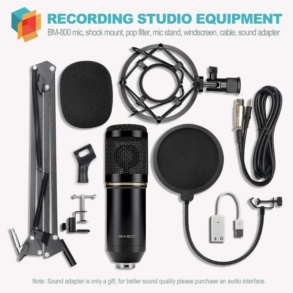 BM-800 Condenser Microphone Studio Recording Mic W/Stand Mount Tool Set Kit