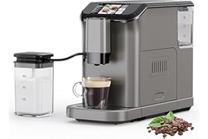 GARVEETECH Automatic Espresso Machine with 20 Bar Pressure – One-Touch Coffee Maker, Built-in Grinder & Milk Frother, 6 Custom Recipes, 1.5L Water Tank, Auto Self-Cleaning, 120V for Home & Office (Grey)