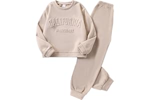 Yvowming 8-12Y 2 Piece Girls Clothes Outfits Sweatsuit Sets Oversized Sweatshirt and Baggy Sweatpant Fall Winter Clothing