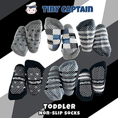 Tiny Captain Toddler Baby Boy Grip Socks, Best Gift for 1-3 Year Old Boys and Girls Anti Slip Non Skid Black, Grey, White, Stars & Stripes