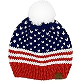 C.C American Beanie with Iceland Wool Pom for Women Unisex Soft Warm with Iceland Pom Knit Winter Skully Hat