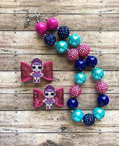 LOL surprise doll inspired hair clips and bubblegum necklace set by Inspired Bows