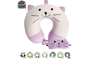 Gluck Plants Kids Travel Neck Pillow,Cute Animal Memory Foam Travel Pillow with Eye Mask,Boys & Girls Neck Support Pillow for Airplane, Train, Car, Bus, Home Use
