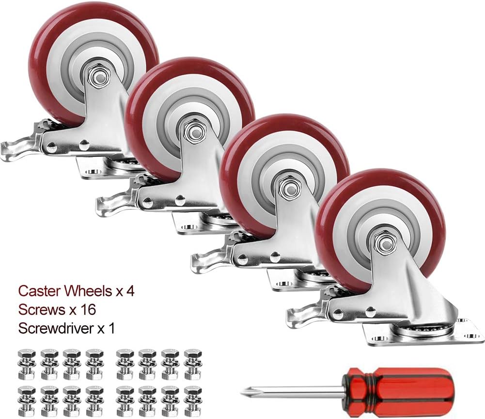 SPACECARE 4 Inches Swivel Caster Wheels, 1360Lbs with 360 Degree Heavy Duty Swivel Locking Casters with Brake Set of 4, No Noise Swivel Plate Castors: Home Improvement