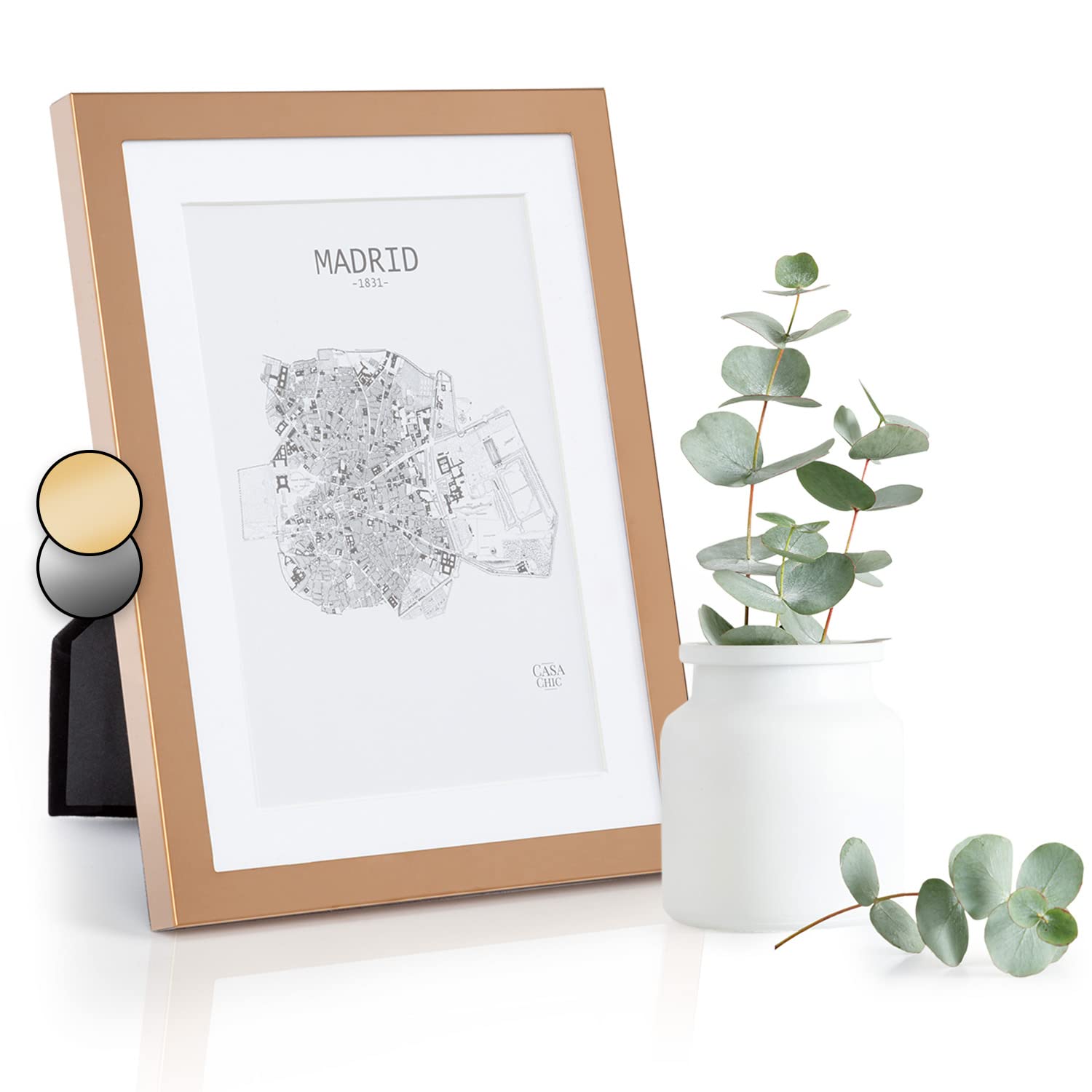 Casa Chic Picture Frames, 17x12 cm Photo Frame, Standing/Wall Mounted Photo Frames For Home & Office, Vertical/Horizontal Display, Metal Frame with Glass, Passepartout Poster Frame, Picture Frame