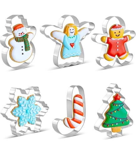 6 Pcs Metal Christmas Cookie Cutter Set - Gingerbread Man, Tree, Snowflake, Candy Cane, Star & Snowman - View #6