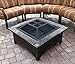 Hiland FT-51133D Square Burning Fire Pit w/Wood Grate and Domed Mesh Screen Lid, Poker Included, Slate Stone Tile Top