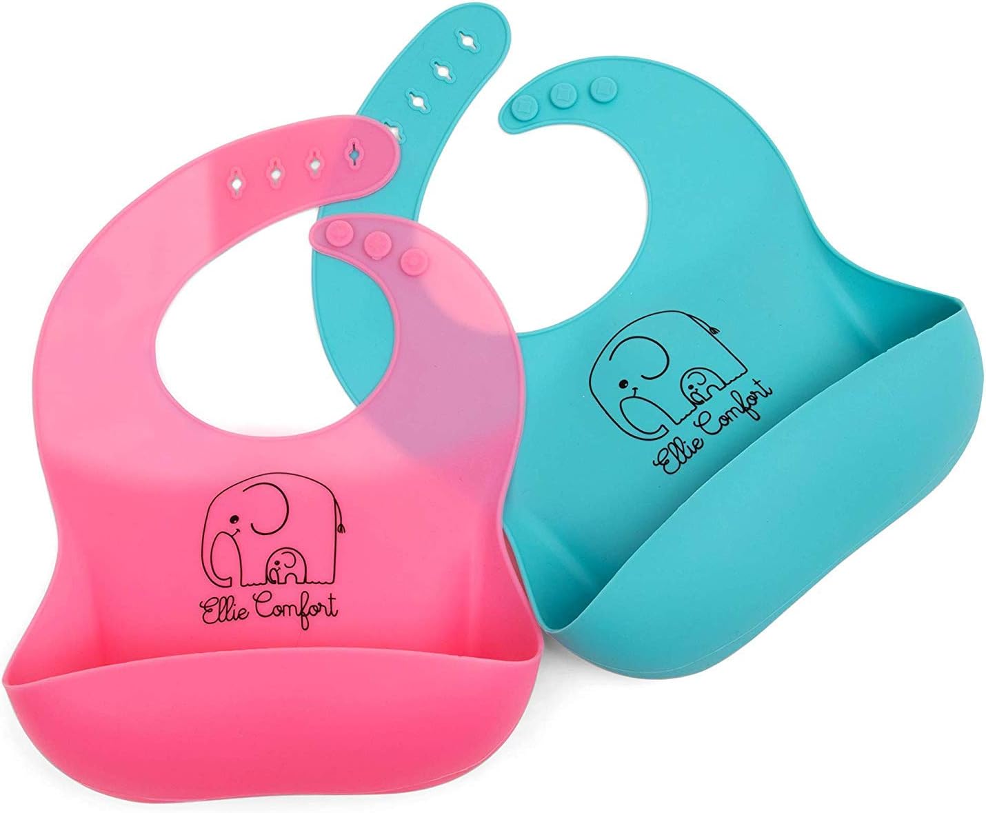 Silicone Baby Bibs, Set of 2, Adjustable Neck, Waterproof and BPA & PVC