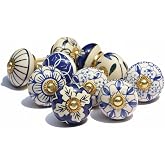 owlKraft Handmade Indian Ethnic Blue Ceramic Stone Cabinet Knobs,Vintage Decorative Drawer Pulls for Trendy Cabinets,Modern Dressers &amp; Cupboards, Knobs for Kitchen &amp; Furniture-Set of 10