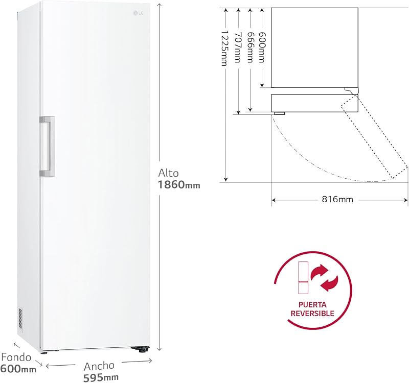 GLT51SWGSZ - Frigorífico de 1 Puerta, Linear Cooling, Sistema No Frost, Tecnología Magic Crisper, Multi Air Flow, Smart Diagnosis, Antihuellas, Clasificación E, Color Blanco