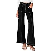 Cicy Bell Womens Straight Wide Leg Jeans High Waisted Vintage Loose Baggy Flare Denim Pants with Pockets