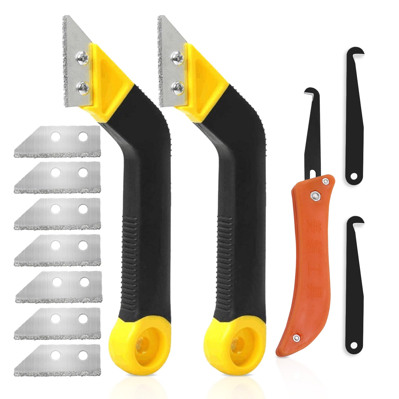 12 Pcs Pro Grout Removal Tool, Grouting Rake with 7 Pcs Replacement, Tile Grout Hand Saw Angled for Tile Cleaning with Hook, 2 Pcs Tile Grout Remover for House Renovate