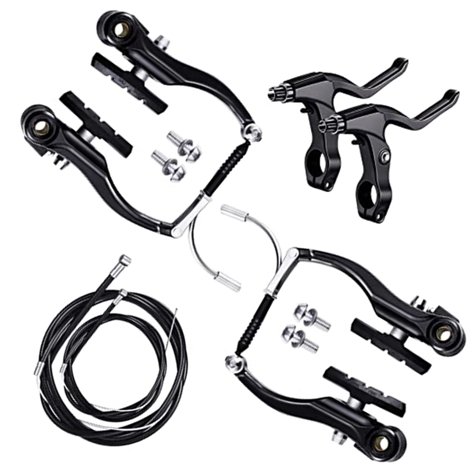 Vehoukli Complete Bike Brake Set Front & Rear, MTB V Brake Kit with Alloy Levers & Inner Outer Cables, Universal Bicycle Brake Set for Mountain Hybrid Road BMX Bikes