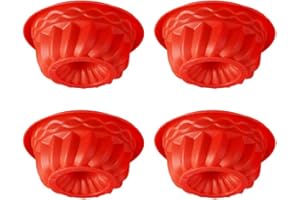 QELEG 4Pcs Mini Silicone Bundt Cake Mold, Oven Roasting Baking Mini Fluted Tube Cake Mold-5 Inch (RED)