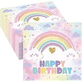 Tcoyodw 80 Pcs Pastel Rainbow Birthday Paper Napkins Rainbow Cloud Theme Disposable Napkins Soft Color Party Supplies for Girls Happy Birthday Table Decorations