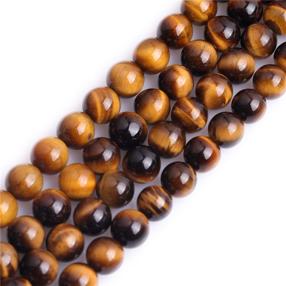 GEM-Inside Natural AAA Grade 8mm Gold Yellow Tiger Eye Round Gemstone Semi Precious Loose Beads for Jewellery Making 15"