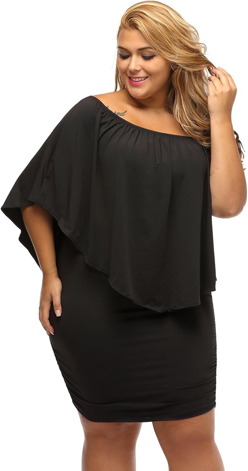 Sidefeel Women Off Shoulder Ruffles Bodycon Mini Dress: Clothing