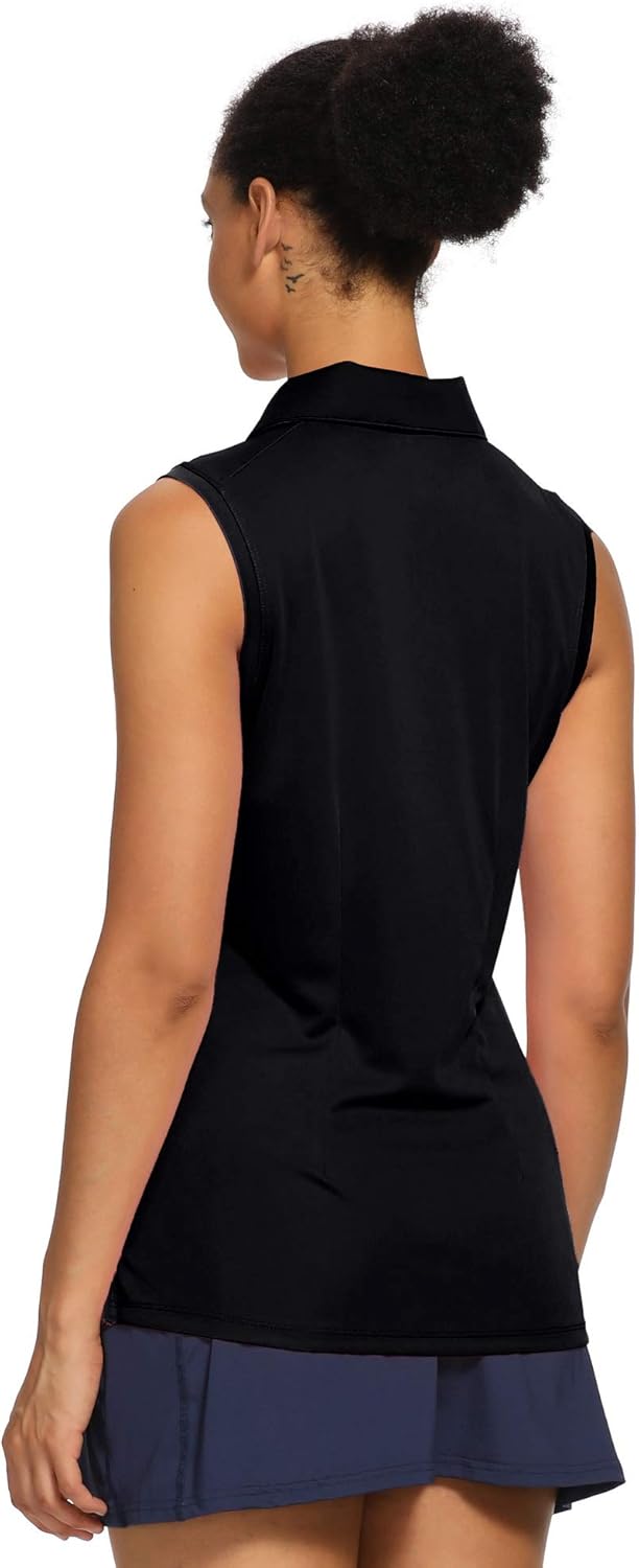 CQC Women's Golf Tennis Sleeveless Polo Shirts Quick Dry Athletic Tank Tops UPF 50+: Clothing