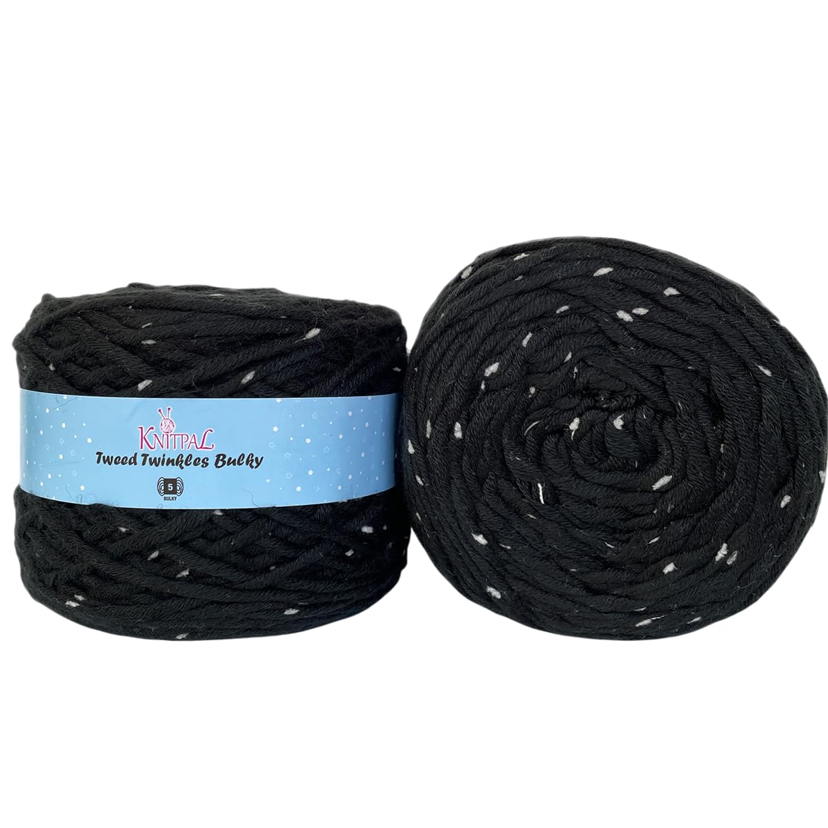 Tweed Twinkles Bulky, Soft Acrylic Hypoallergenic Yarn for Knitting Crocheting Babies Hats, Blankets, Garments, 2 Cakes (360m/400g), Bulky Chunky Weight, #5 (Black Raven)