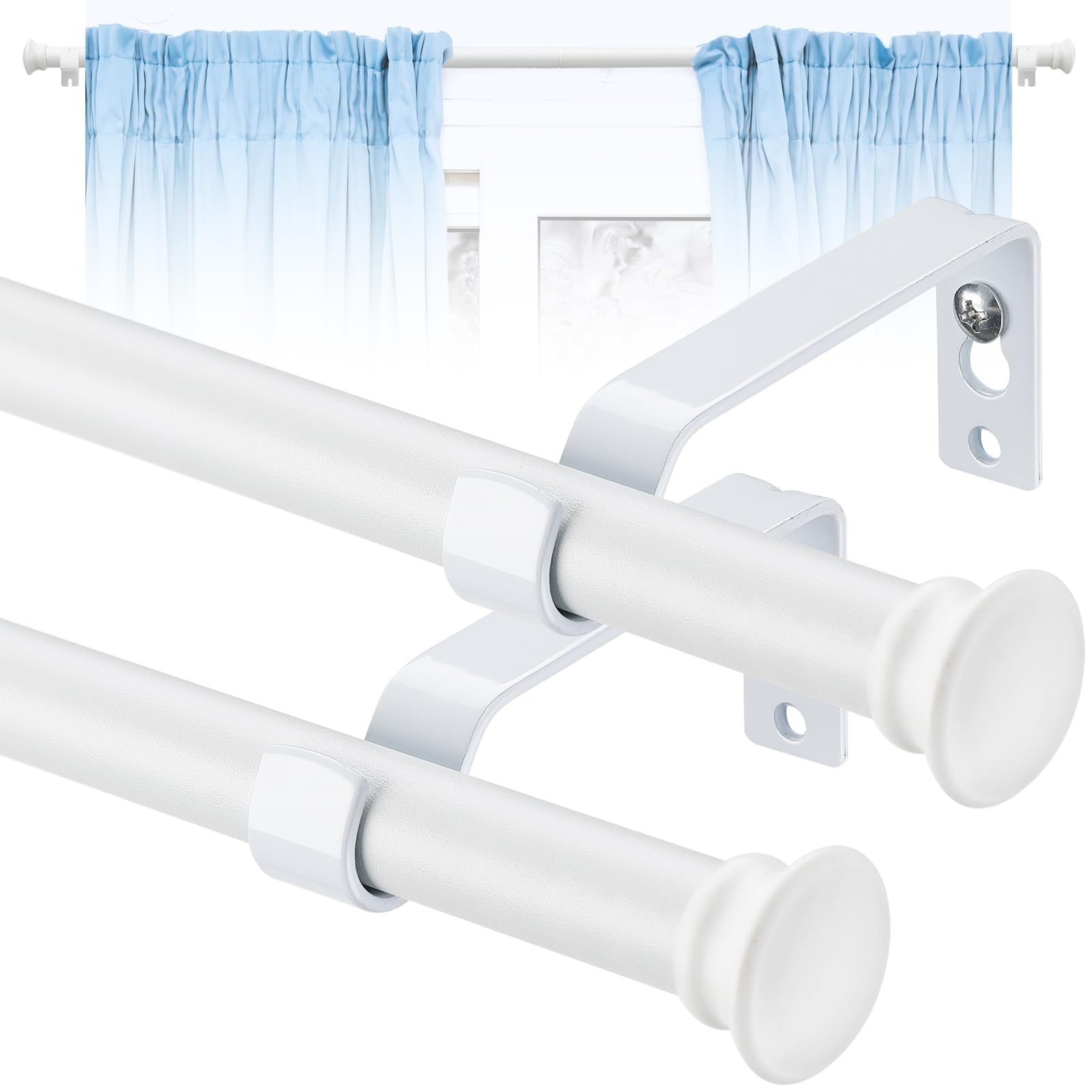 Curtain Poles, Curtain Poles for Eyelet Curtains 76 to 116 cm, 1.6 cm Adjustable Sigle Curtain Rods with Brackets for Patio, Sliding Glass Door, Living Room, Matte White, 2 Pack — image 1