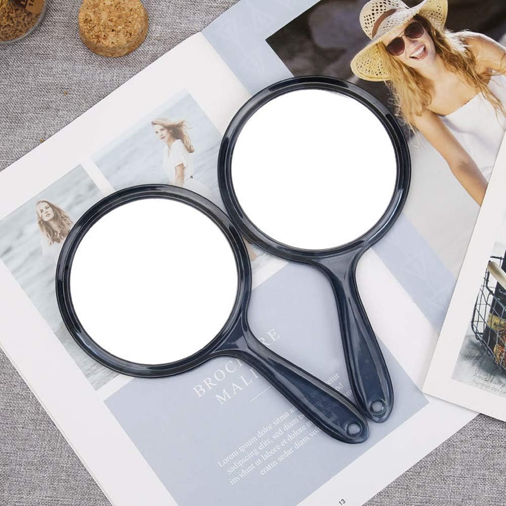 Aestivate Double-Sided Magnifying Makeup Hand Mirror, 3X 1x Large Travel Handheld Mirror Cosmetic Mirror Acrylic Round Handy Clear Finish (Black): Furniture & Decor