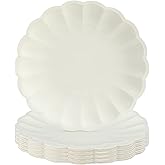 Newtay 30 Pcs Cream Scalloped Paper Plates 7.5 Inch Shell Edge Disposable Dinner Plates for Birthday Wedding Baby Shower Party Decorations(cream, 1 Size)
