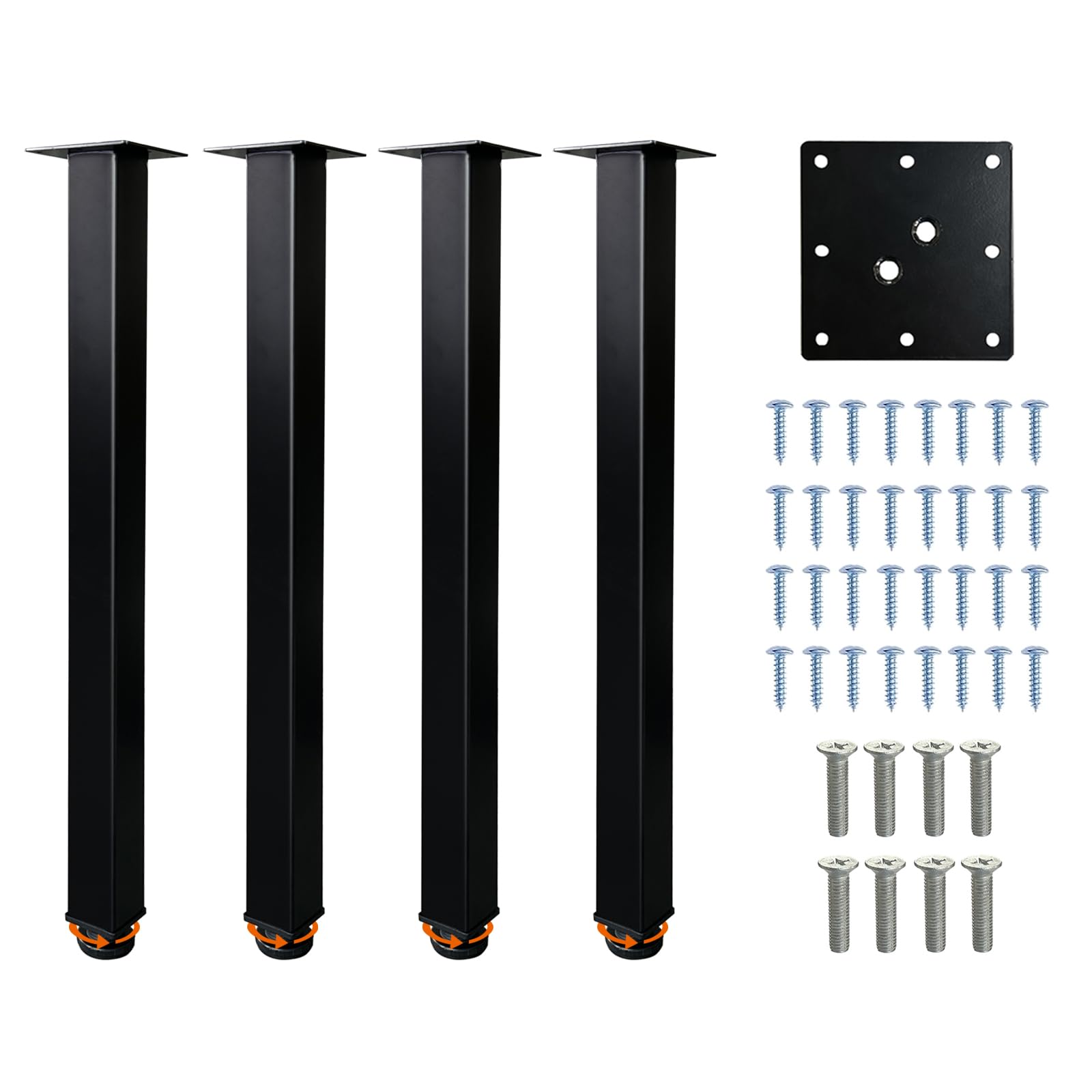 QLLY 50cm/19.7 inch Square Tall Metal Desk Legs, Office Table Furniture Leg Set, Set of 4 (50cm, Black)