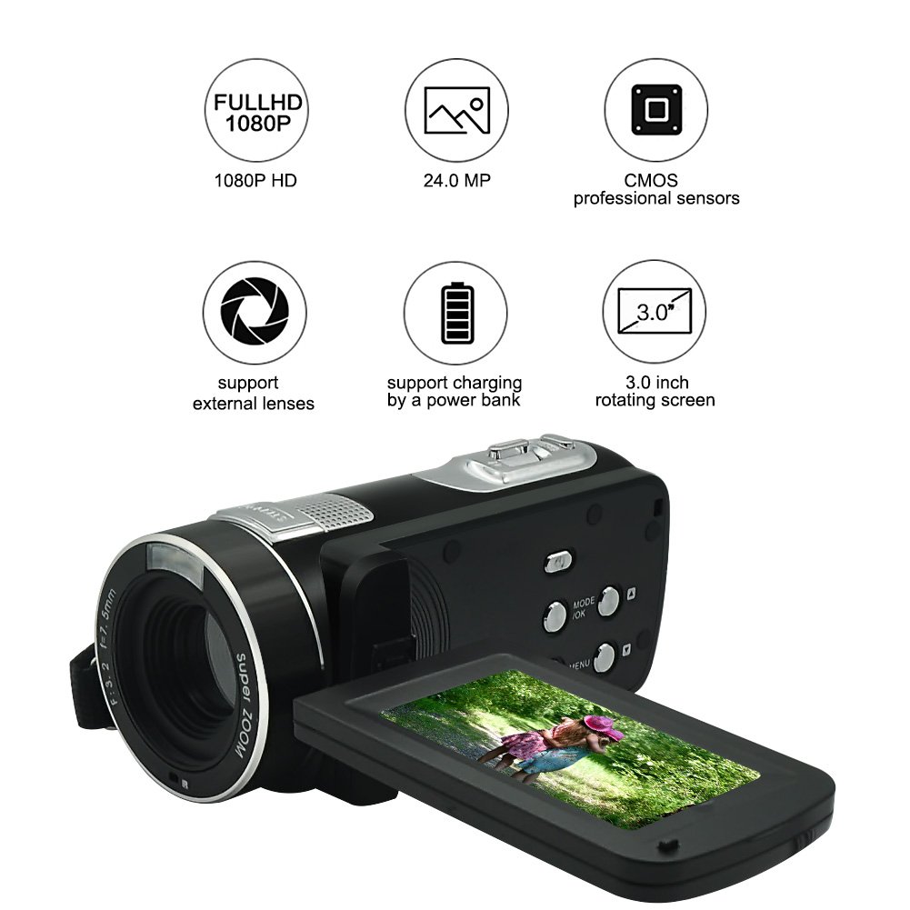 Camcorder Video Camera SEREE Full HD 1080P 24.0 MP Digital Camera 18× Digital Zoom Portable Video Recording