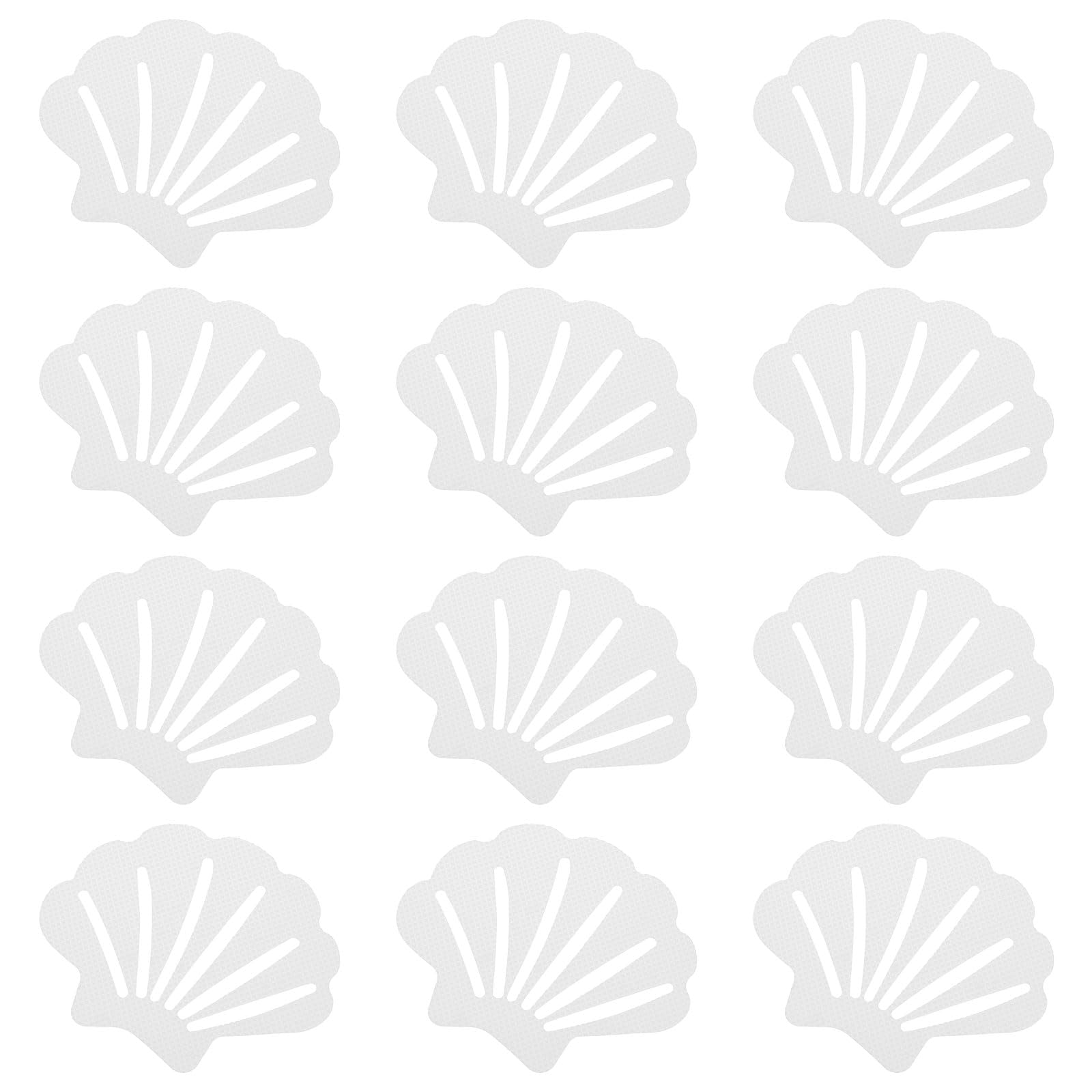 PATIKIL 12Pcs Non Slip Bathtub Stickers, Anti Slip Shower Stickers Bathroom Shower Floor Decals Sea Shell Shape Cute Treads Tubs, White