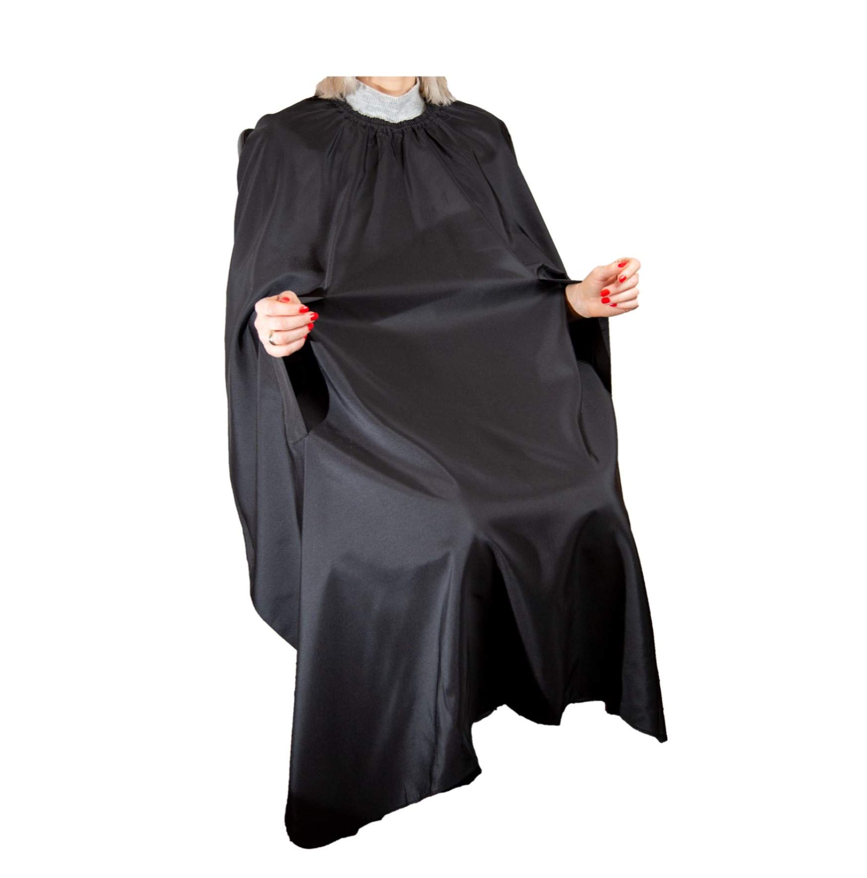 Hairdressing cape with hook closure and hand slits, breathable, water-repellent (without neck rubber)