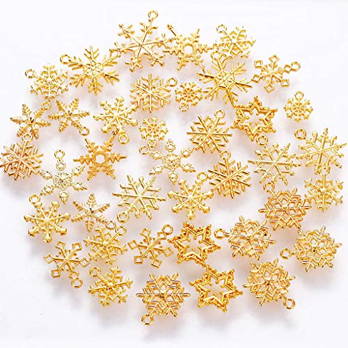 Kinteshun Assorted Christmas Snowflake Charms Xmas Pendant for Holiday DIY Jewelry Making Findings(100 Grams,About 90pcs,Gold Tone) - Thumbnail 3