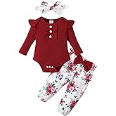 ABCRR Baby Girl Clothes Newborn Infant Long Sleeve Ruffle Romper Floral Pants Outfit Set for 0-18 Months