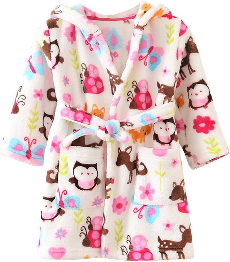 XINNE Boys Girls Robe Hooded Dressing Gown Soft Flannel Bathrobe Pajamas Unisex Toddlers Kids Sleepwear