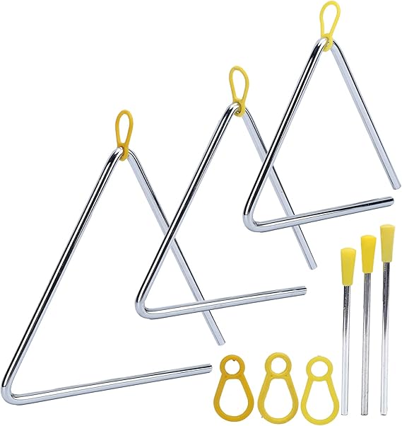 Triangle Instrument, 3Pcs Musical Triangle Hand 6in 7in 8in for Playing