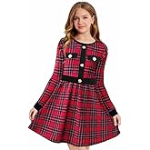 LuckyShe Girls Christmas Plaid Dress Long Sleeve Holiday Party Gown for Special Occasions & Photo Shoots,6-14 Years
