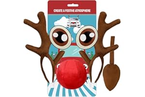 Narremcoy New Christmas Car Reindeer Antler with Ears - Cute Rudolph Reindeer and Red Nose Vehicle Decorations - Best Xmas Antler Decor for Car Window - Auto Holiday Accessories