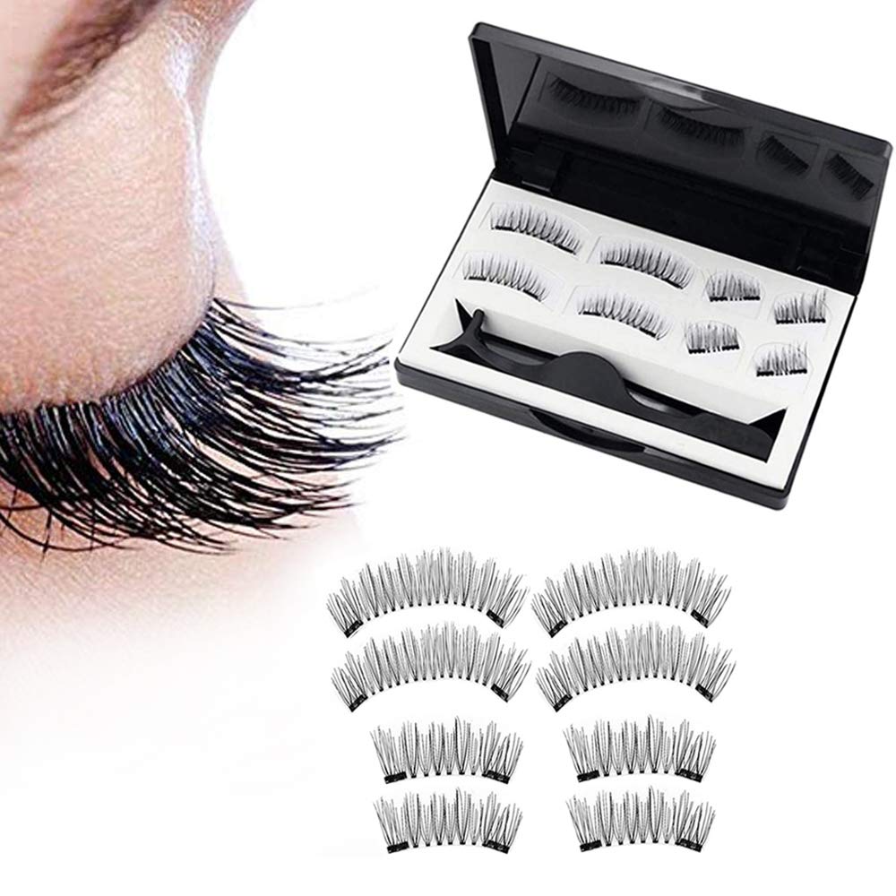 Magnetic False Eyelashes-Yithings 3D Magnetic Eyelashes,Reusable Eye Lashes with Tweezers 8 PCS