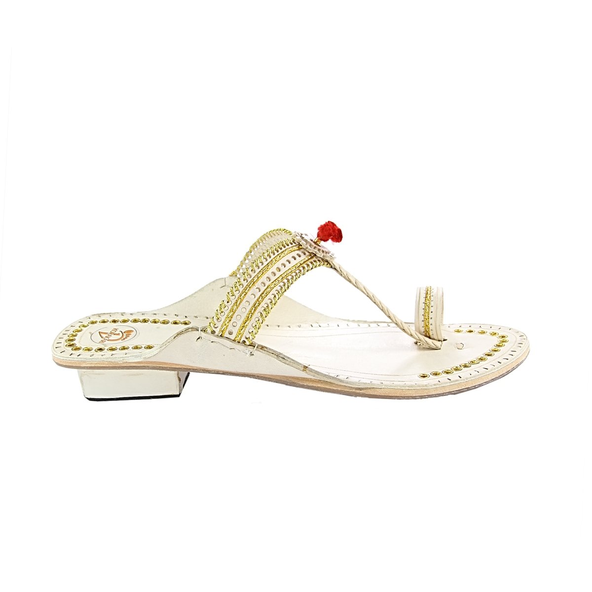 marvelous designer&rsquo;s golden jari and punching design high heel ladies kolhapuri chappal krka-w-431